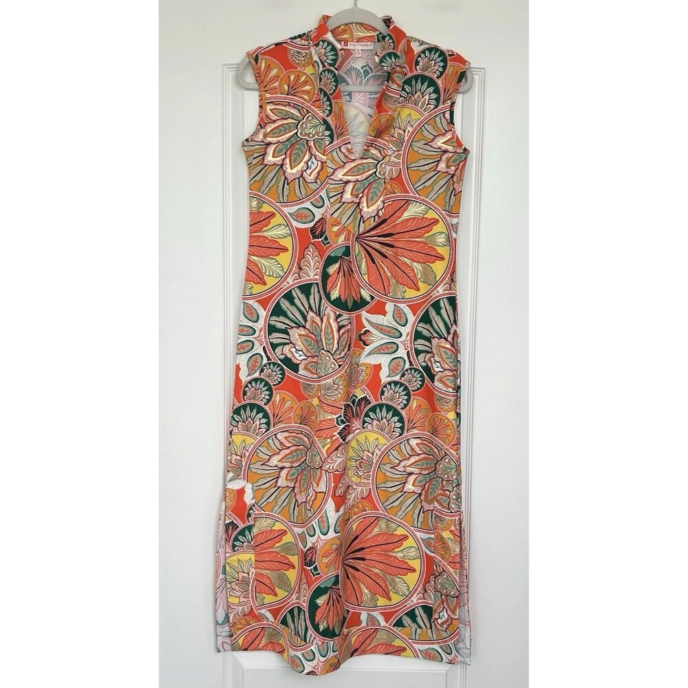 Jude Connally Kristen Maxi Dress Gilded Jude Cloth Stained Glass Coral Gold XS - Picture 3 of 11